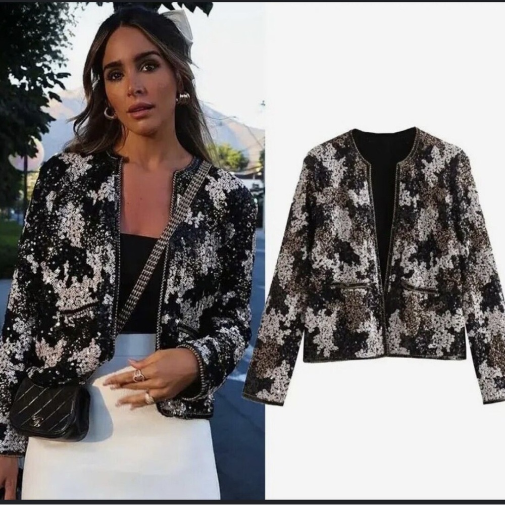 🤍 OPEN FRONT SEQUIN JACKET